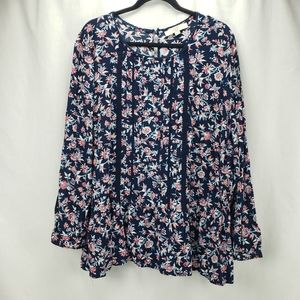 Loft Plus Floral Blouse Lace and Pleated Trim Top Size 22